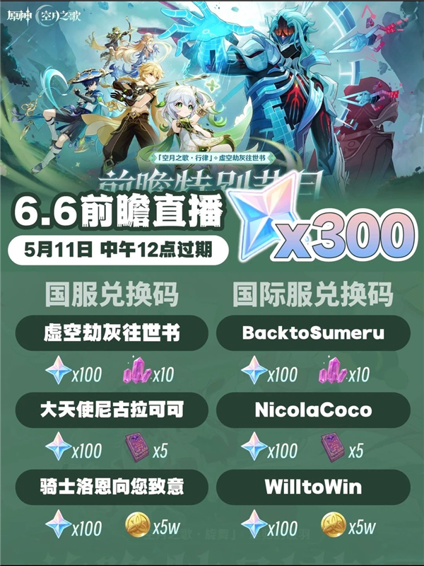 原神6.6版本兑换码有哪些 原神2026兑换码(永久)原石