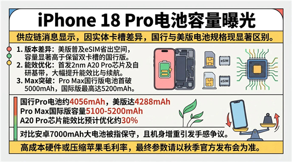 iPhone18Pro电池容量曝光！国行版4056mAh±