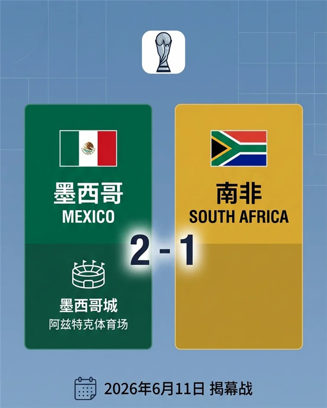 2026美加墨世界杯墨西哥VS南非比分预测