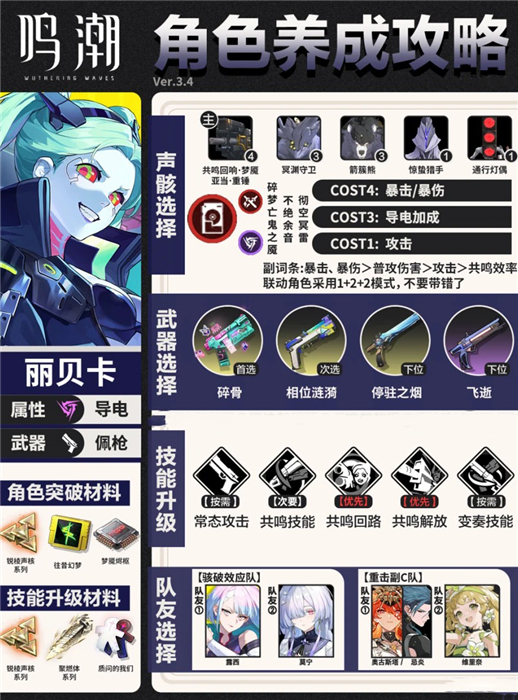 鸣潮丽贝卡培养材料有哪些 鸣潮3.4版本丽贝卡养成配队攻略